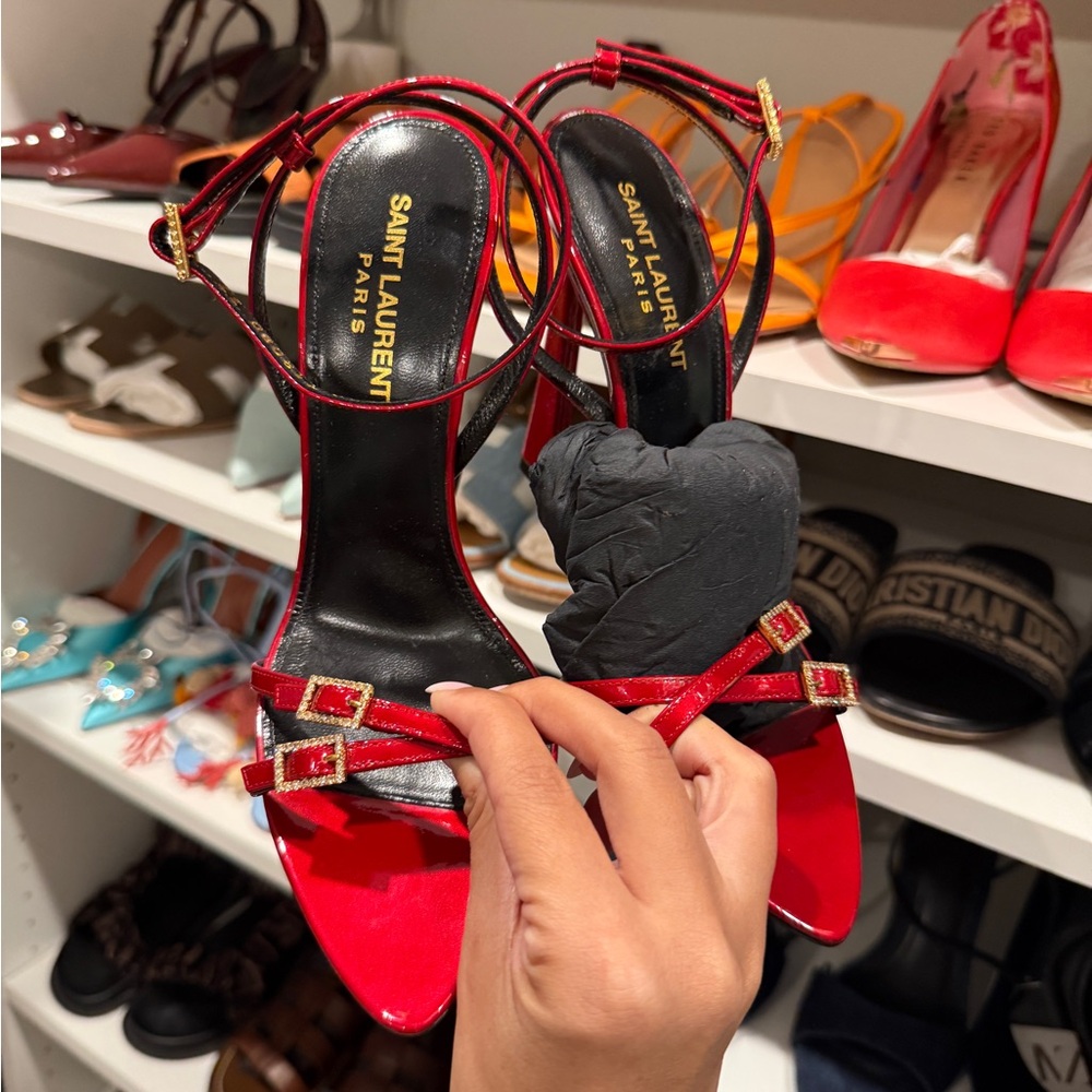 Yves Saint Laurent Red Patent Strappy Heel - Picture 3 of 8